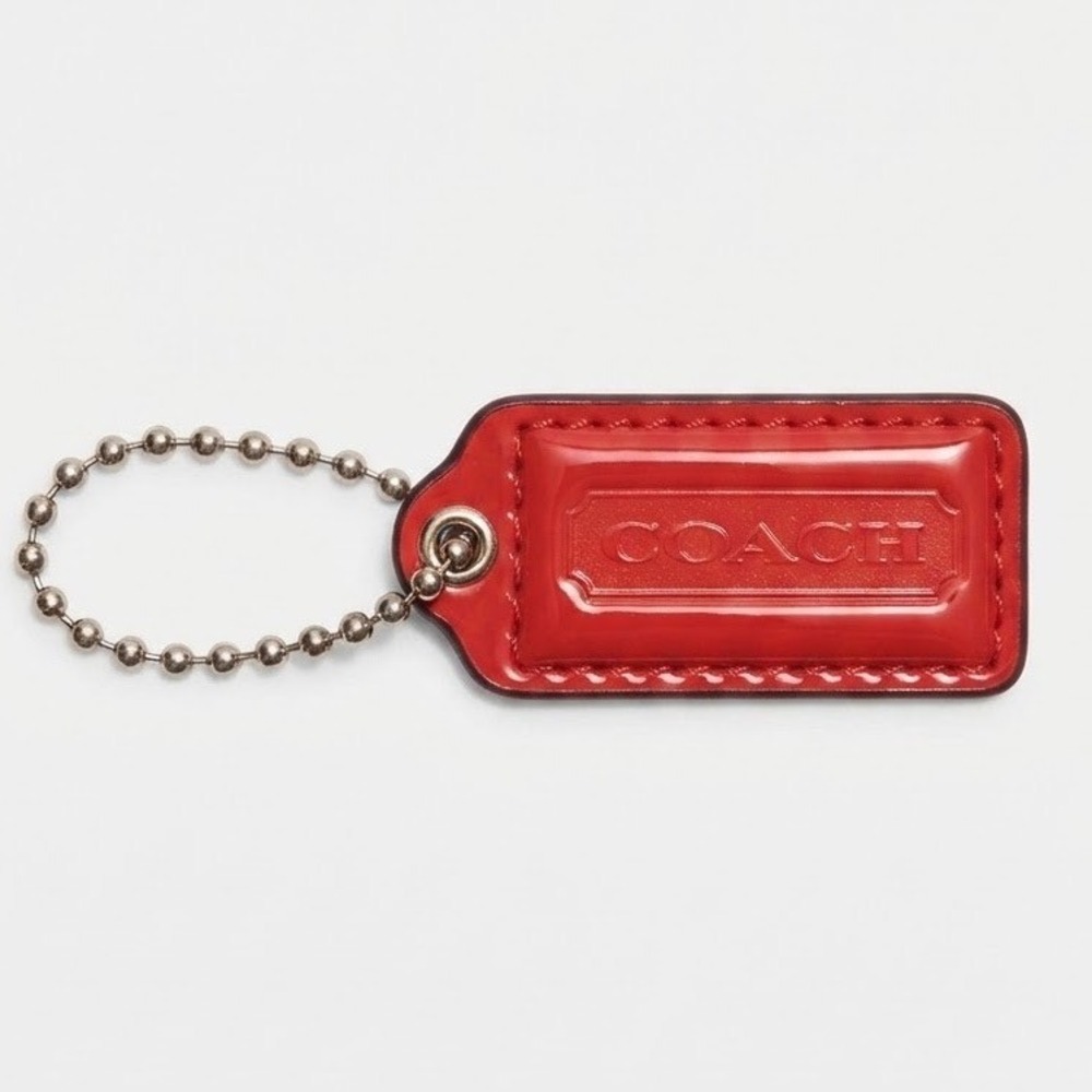 Coach Red Patent Leather Hangtag Bag Charm Silver Ball Chain Replacement Small